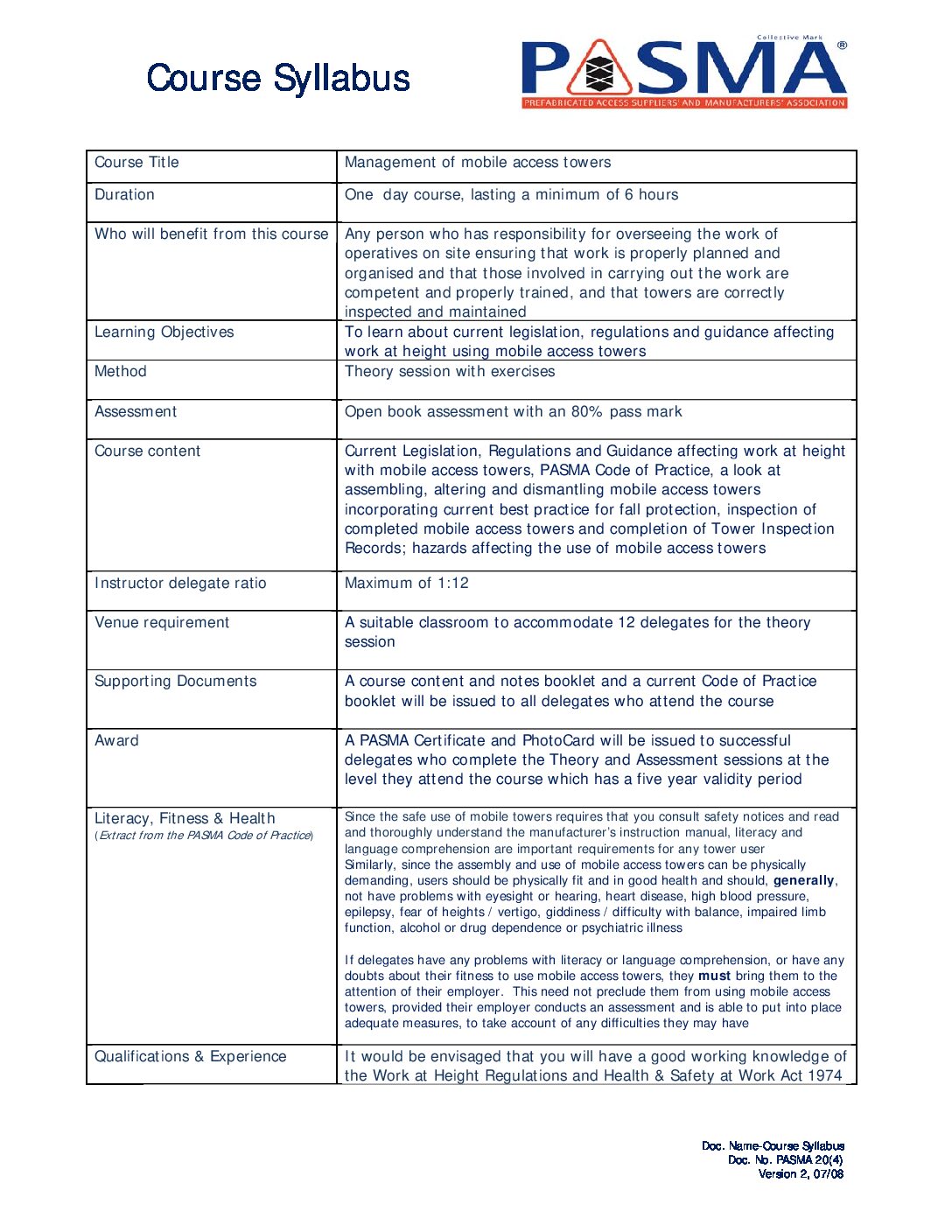 Ticket: PASMA for Managers 2022/04/28 - 2022/04/28 (Copy)